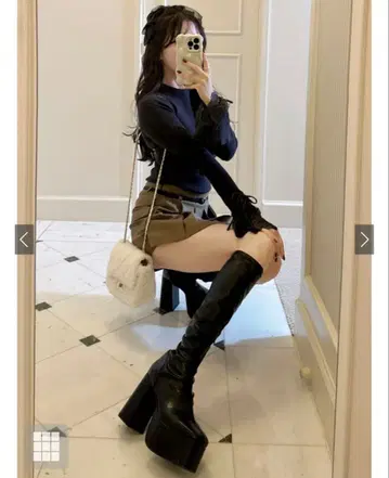 GRL 가죽 청키힐 롱 부츠 ci415 23.0cm 블랙