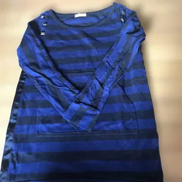 파랑과 블랙 스트라이프 긴팔 원피스