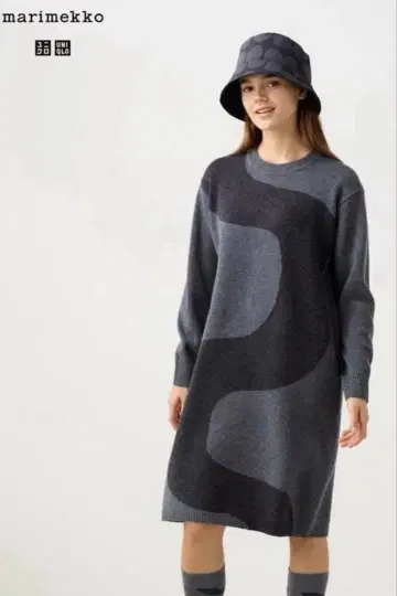 유니클로 라무 크루넥 원피스 marimekko 마리메꼬 그레이