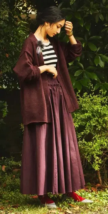 MEDE19F 코튼 개더 롱 스커트