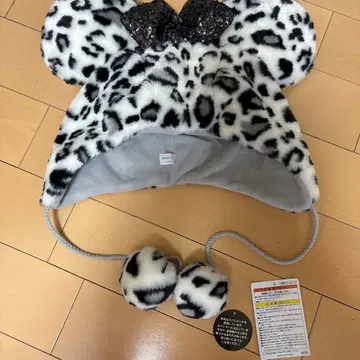 디즈니 팬캡 레오파드 무늬 화이트 미니 반짝이