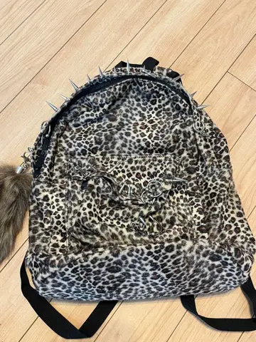 레오파드 무늬 백팩 스파이크 스터드 Y2K 펑크