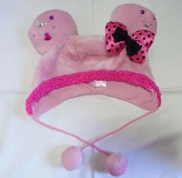 디즈니 리조트 미니 도트 리본 스톤 장식 팬캡 핑크