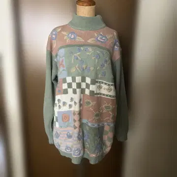 빈티지 구제 의류 꽃무늬 자수 니트