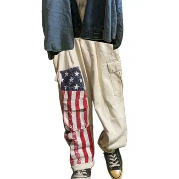 90s 리메이크 성조기 디자인 루즈핏 하의 W66-90 대응