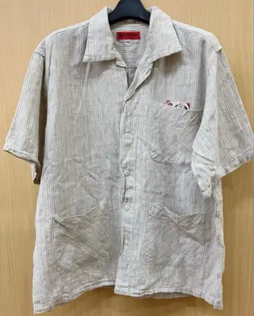 EVISU 에비수 오픈 카라 반팔 셔츠 린넨 스트랩 42