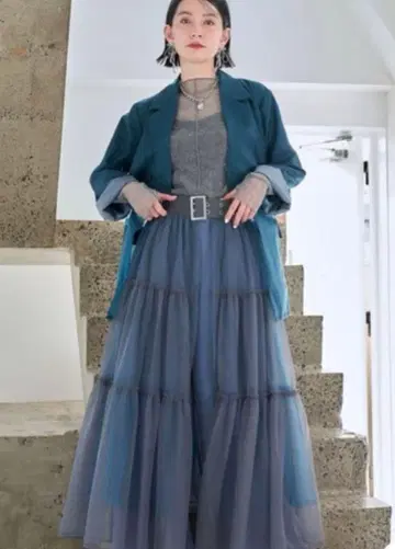 미사용 새상품 HARE 튤 벨트 롱 스커트 그레이 블루