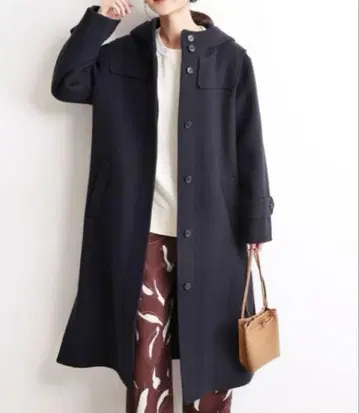 SLOBE IENA 슬로브 이에나 더블 페이스 후드 코트 롱 네이비