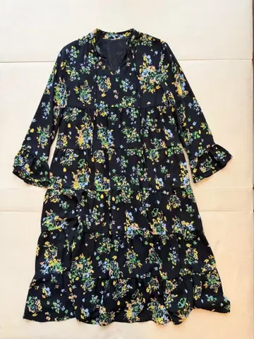 milaowen 꽃무늬 롱 원피스 플레어 슬리브