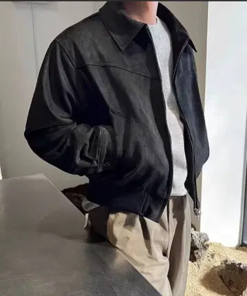 스웨이드 자켓 블랙 더블 지퍼