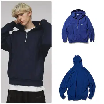 미사용 새상품! CAHLUMN 카라움 천축 하프 지퍼 후디 네이비