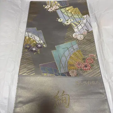 후쿠로 오비 그레이 꽃무늬 기하학 패턴