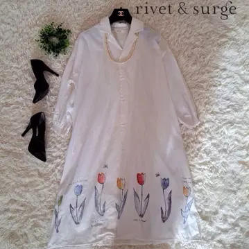 리벳앤서지 셔츠 원피스 화이트 원피스 셔츠 꽃무늬 꽃