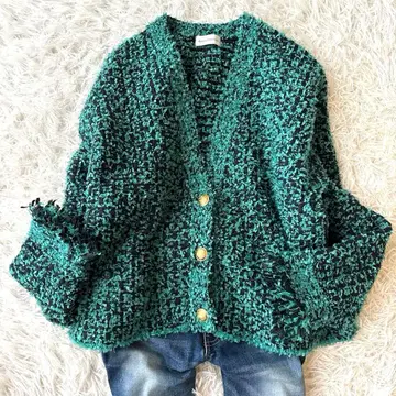 새상품급 밴야드 스톰 트위드 니트 가디건 자켓 골드 버튼