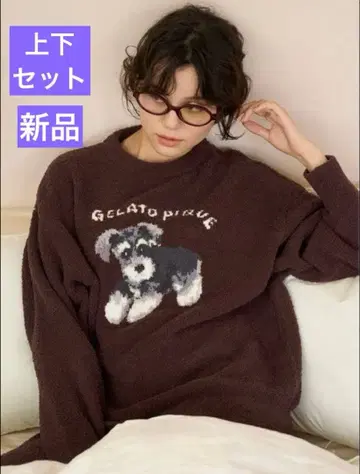 [ 새상품 ] 젤라또피케 슈나우저 패턴 자카드 풀오버 & 롱 팬츠 세트