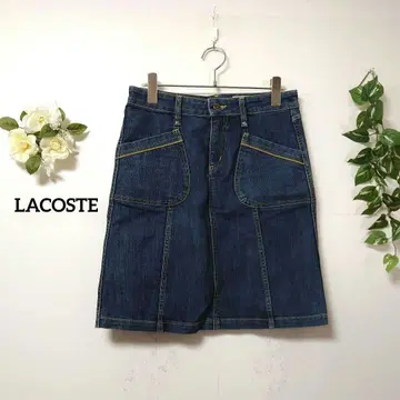 라코스테 무릎 기장 데님 스커트 M 소가죽 라벨