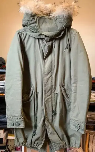 HARE 하레 올리브 그린 모즈 코트 퍼 포함