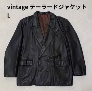 80s~90s 카우 가죽 테일러드 자켓 L 다크 브라운 더블