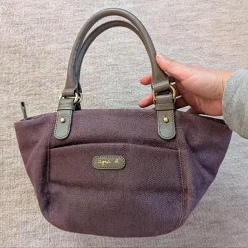 에네스베 핸드백 퍼플 린넨 가죽 새상품급