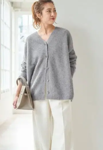 택 포함 새상품 폭스 울 믹스 2WAY 가디건 그레이