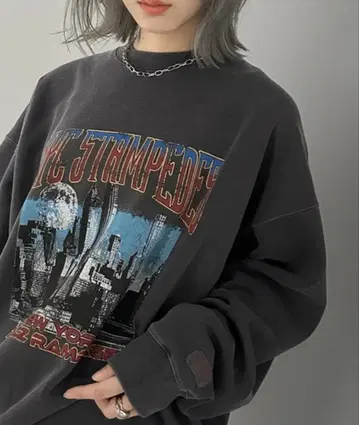 Java 속기모 빈티지 프린트 피그먼트 빅 맨투맨 M