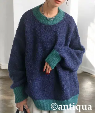 patterntorso 배색 부클 얀 니트 긴팔