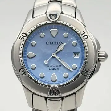 세이코 작동 스쿠버 200 데이트 7N35-6A80 손목시계 스카이블루