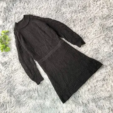 GRL [ L ] 어깨 트임 케이블 짜임 니트 원피스 블랙 긴팔