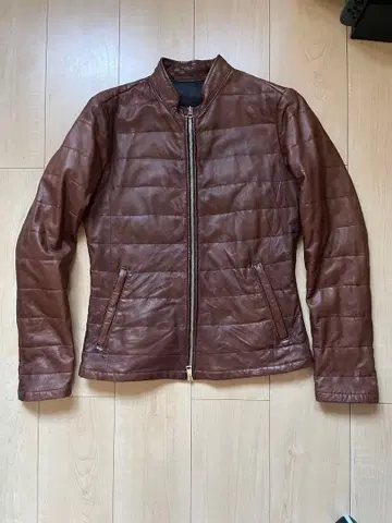 브라운 퀼팅 가죽 자켓
