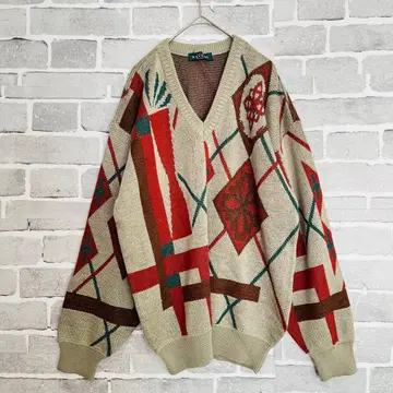 EXVESS 빈티지 기하학 무늬 레트로 니트 스웨터 B741