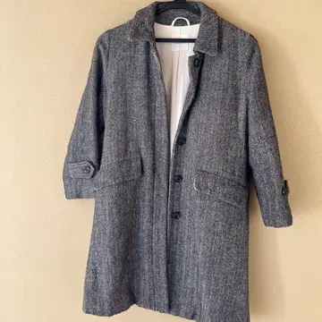 그레이 헤링본 롱 코트