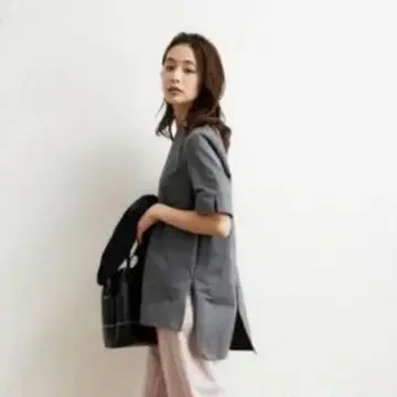 plst 플라스테 백 버튼 브라우스 블라우스 반팔 다크 그레이 M