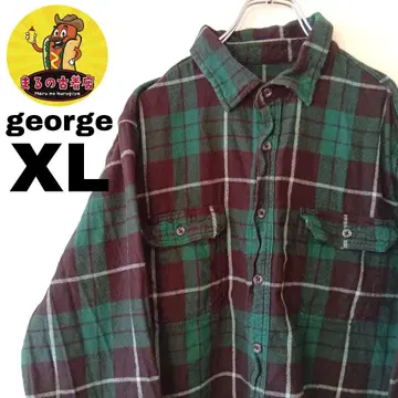 USA 구제 의류 george 플란넬 셔츠 XL 그린 블랙 체크