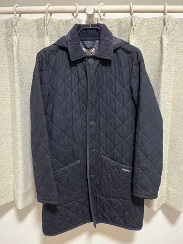 라벤더 네이비 퀼팅 자켓 후드 부착