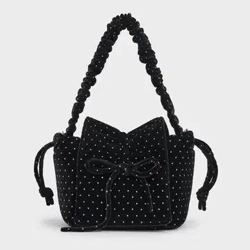 찰스앤키스 벨벳 리본 러플 탑 핸들 백