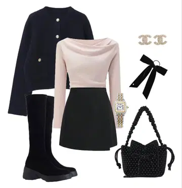 찰스앤키스 벨벳 리본 러플 탑 핸들 백