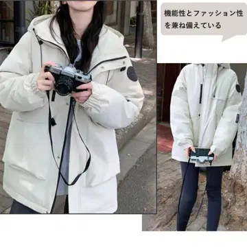 택 포함 패딩 자켓 아이보리 후드 부착 방한 아우터