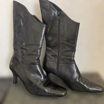 블랙 천연 가죽 하이힐 부츠