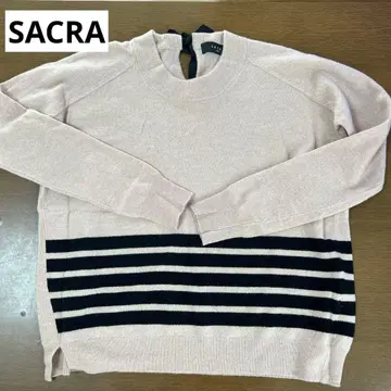 SACRA (사쿠라) 울 캐시미어 혼방 보더 무늬 니트 뒷 리본
