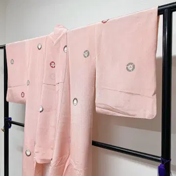 코몬 상어 코몬 원형 무늬 레드 라이트 핑크 안감 기모노 014t