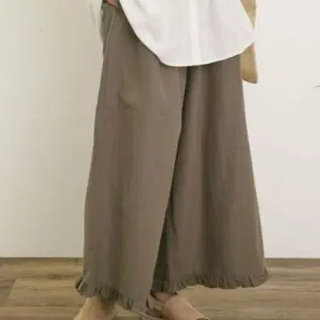 사만사 모스모스 면린넨 밑단 프릴 팬츠 (모카) L 사이즈