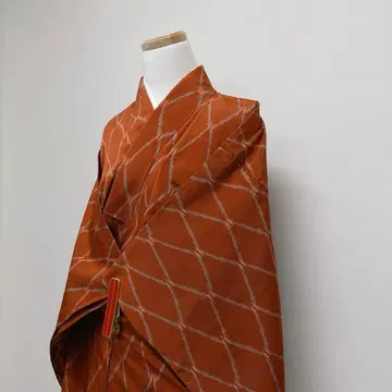 코몬 동누키 마름모꼴 무늬 오렌지 기모노 101t