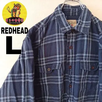 USA 구제 의류 REDHEAD 플란넬 셔츠 L 라이트 블루 네이비 체크