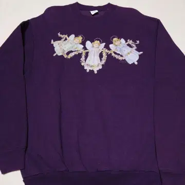 구제 의류 천사 프린트 보라색 맨투맨 트레이닝복 M 사이즈