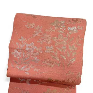 나고야 오비 명주 초롱꽃, 싸리꽃 무늬 핑크 기모노 081t