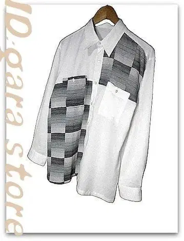 개성 넘치는! 보더 그라데이션 블록 체크 올 패턴 절개 셔츠