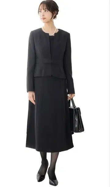 블랙 포멀 상복 예복 노카라 자켓 프론트 오픈 원피스