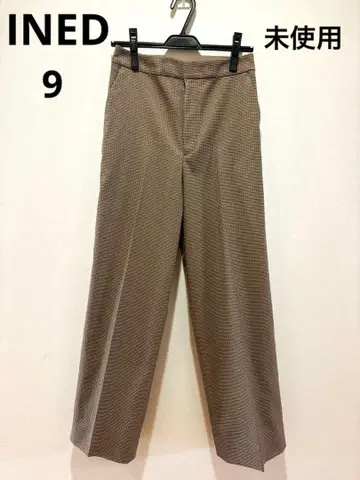 미사용 INED 브라운 체크 와이드 팬츠 9호