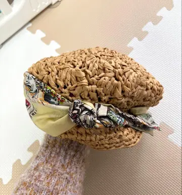 ca4la 리본 포함 밀짚모자 베이지