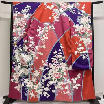 후리소데 모란 벚꽃 꽃 무늬 리프 무늬 성인식 기모노 125tz